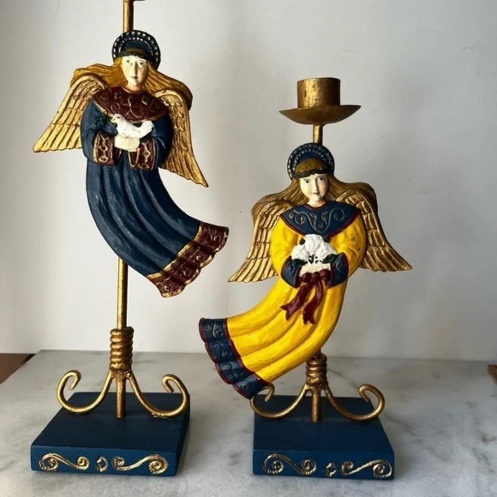 Gold and Blue Angel Candle Holders
